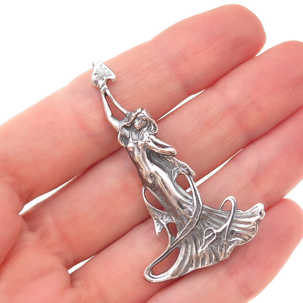 Shube 925 Sterling Silver Vintage Floral Lady Oxidized Pin Brooch